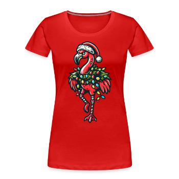 Lustiger Weihnachtlicher Flamingo Mit Dekoration - Frauen Premium Bio T-Shirt - Rot - Vorne - Mia (176cm)