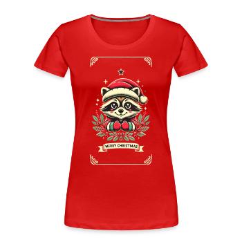 Niedlicher Waschbär Weihnachten Stimmung - Frauen Premium Bio T-Shirt - Rot - Vorne - Mia (176cm)