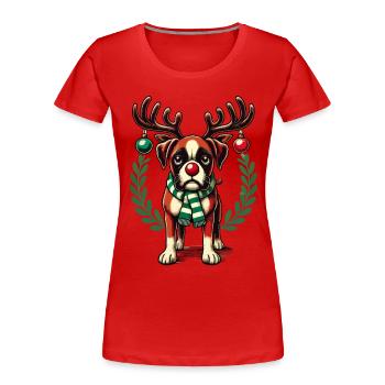 Chien de Noël avec bois de renne et écharpe - T-shirt bio Premium Femme - rouge - Devant - Mia (176cm)