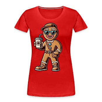 Drôle de bonhomme en pain d’épice avec du café pour Noël - T-shirt bio Premium Femme - rouge - Devant - Mia (176cm)