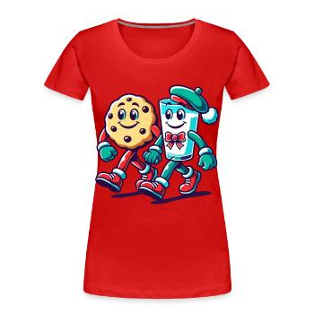 Biscuit et lait dans une marche de l’amitié - T-shirt bio Premium Femme - rouge - Devant - Mia (176cm)