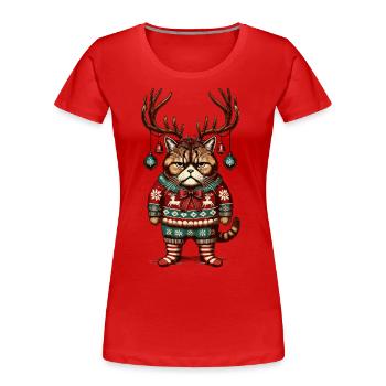 Chat de Noël avec des bois - T-shirt bio Premium Femme - rouge - Devant - Mia (176cm)