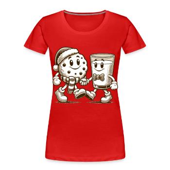 Mascotte Vintage de Noël Biscuit et Lait - T-shirt bio Premium Femme - rouge - Devant - Mia (176cm)