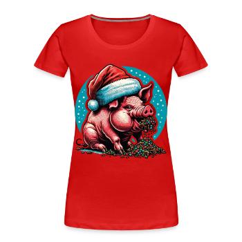 Noël Gourmand Cochon Gourmand - T-shirt bio Premium Femme - rouge - Devant - Mia (176cm)