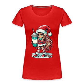Nain de Noël au café - T-shirt bio Premium Femme - rouge - Devant - Mia (176cm)