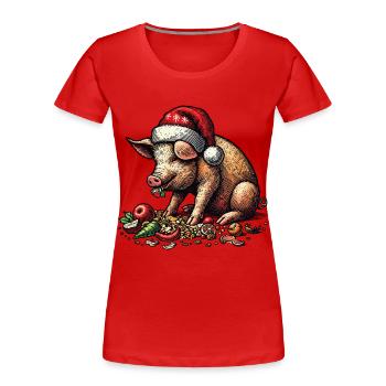 Weihnachtsschwein Mit Festlichem Appetit - Frauen Premium Bio T-Shirt - Rot - Vorne - Mia (176cm)