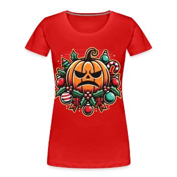 Gruselige Halloween Weihnacht Kürbis Stimmung - Frauen Premium Bio T-Shirt - Rot - Vorne - Mia (176cm)