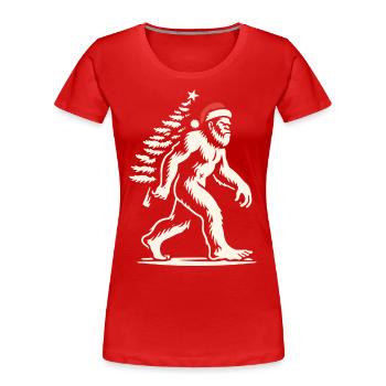 Weihnachtlicher Yeti Mit Weihnachtsbaum - Frauen Premium Bio T-Shirt - Rot - Vorne - Mia (176cm)