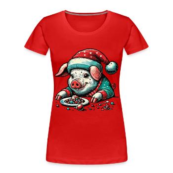 Cochon de Noël gourmand - T-shirt bio Premium Femme - rouge - Devant - Mia (176cm)