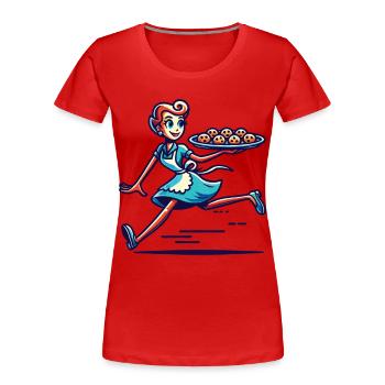 Boulanger joyeux servant des biscuits frais - T-shirt bio Premium Femme - rouge - Devant - Mia (176cm)