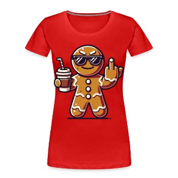 Cool bonhomme en pain d’épice avec doigt d’honneur Noël - T-shirt bio Premium Femme - rouge - Devant - Mia (176cm)