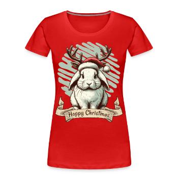Hoppy Weihnachten Niedlicher Hase Mit Geweih - Frauen Premium Bio T-Shirt - Rot - Vorne - Mia (176cm)