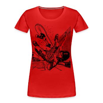 Big Case – Dynamique et humour dans un t-shirt de patineur - T-shirt bio Premium Femme - rouge - Devant - Mia (176cm)