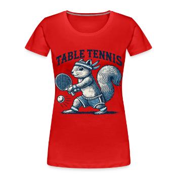 Retro Tischtennis Eichhörnchen Spaß - Frauen Premium Bio T-Shirt - Rot - Vorne - Mia (176cm)