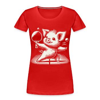 Lustiges Tischtennis Schwein Niedliches Design - Frauen Premium Bio T-Shirt - Rot - Vorne - Mia (176cm)