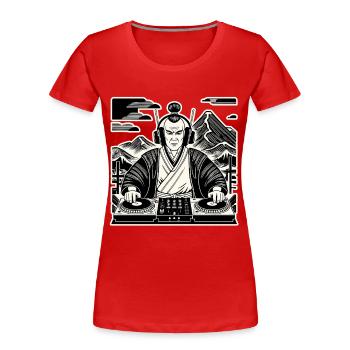 DJ Samouraï Musique Rétro Streetwear Design - T-shirt bio Premium Femme - rouge - Devant - Mia (176cm)