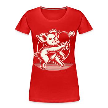 Lustiges Tischtennis Schwein Niedlich Motiv - Frauen Premium Bio T-Shirt - Rot - Vorne - Mia (176cm)