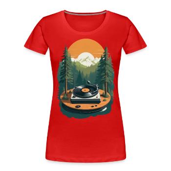 Musik Streetwear Outfit Plattenspieler Natur - Frauen Premium Bio T-Shirt - Rot - Vorne - Mia (176cm)