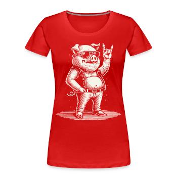 Lustiges Rock Musik Schwein Retro Stil - Frauen Premium Bio T-Shirt - Rot - Vorne - Mia (176cm)