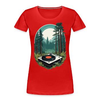 Musik Streetwear Outfit Natur Vinyl Plattenspieler - Frauen Premium Bio T-Shirt - Rot - Vorne - Mia (176cm)
