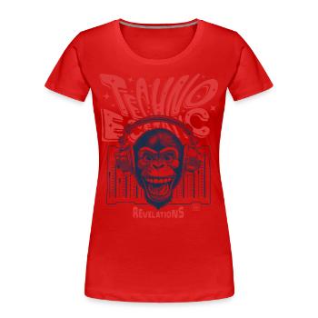 Chemise streetwear urbaine : Monkey in Techno Fever - T-shirt bio Premium Femme - rouge - Devant - Mia (176cm)