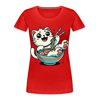 Kawaii Ramen Cat Streetwear Japanese Noodles - Women's Premium Organic T-Shirt - red - Front - Mia (176cm)