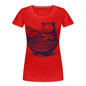 Kawaii Ramen Cat Streetwear Japanese Noodles - Women's Premium Organic T-Shirt - red - Front - Mia (176cm)