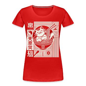 Japanese Retro Ukiyo-e Streetwear with Ramen - Women's Premium Organic T-Shirt - red - Front - Mia (176cm)