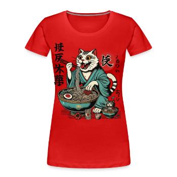 Japanese Retro Ukiyo-E Ramen Noodles Streetwear - Women's Premium Organic T-Shirt - red - Front - Mia (176cm)