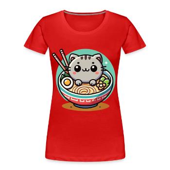 Kawaii Cat Ramen Noodles Japanese Streetwear - Women's Premium Organic T-Shirt - red - Front - Mia (176cm)