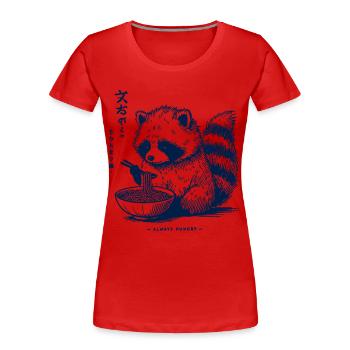 Japan Anime Streetwear Raccoon Ramen Retro Kawaii - Women's Premium Organic T-Shirt - red - Front - Mia (176cm)