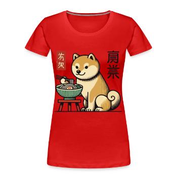 Ramen Nudeln essender Shiba Hund Japan Ukiyo-E - Frauen Premium Bio T-Shirt - Rot - Vorne - Mia (176cm)