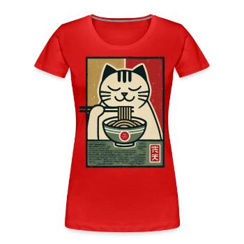 Ramen Nudeln Katzenliebhaber Retro Kawaii Katzen - Frauen Premium Bio T-Shirt - Rot - Vorne - Mia (176cm)