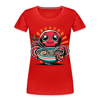 Kawaii Oktopus liebt Ramen Nudeln - Frauen Premium Bio T-Shirt - Rot - Vorne - Mia (176cm)
