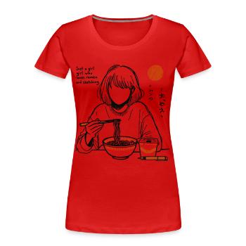 Mädchen liebt Ramen Nudeln und Zeichnen - Frauen Premium Bio T-Shirt - Rot - Vorne - Mia (176cm)