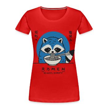 Ramen Noodles Raccoon Kawaii Retro Streetwear - Women's Premium Organic T-Shirt - red - Front - Mia (176cm)