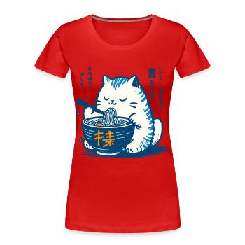 Kawaii Katzen Ramen Nudeln Japan Retro Ukiyo-E - Frauen Premium Bio T-Shirt - Rot - Vorne - Mia (176cm)