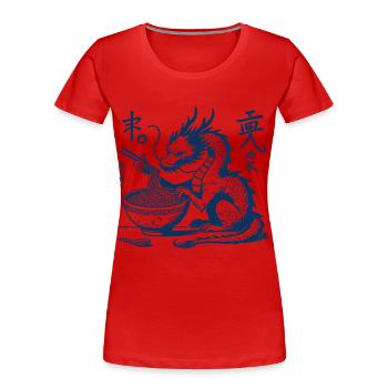 Lustiger Ukiyo-E Ramen Drache Streetwear Retro - Frauen Premium Bio T-Shirt - Rot - Vorne - Mia (176cm)