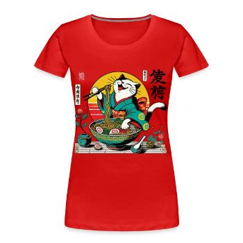 Japanese Retro Ukiyo-E Ramen Noodles Streetwear - Women's Premium Organic T-Shirt - red - Front - Mia (176cm)