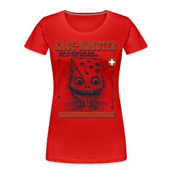 Mutantenkäse Shirt: Der Schrecken hat Löcher - Frauen Premium Bio T-Shirt - Rot - Vorne - Mia (176cm)