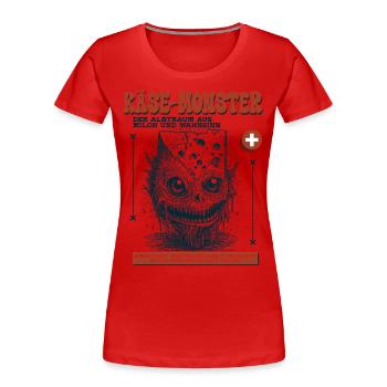 Schweizer Heimat Shirt: Wenn Brauchtum grinst - Frauen Premium Bio T-Shirt - Rot - Vorne - Mia (176cm)