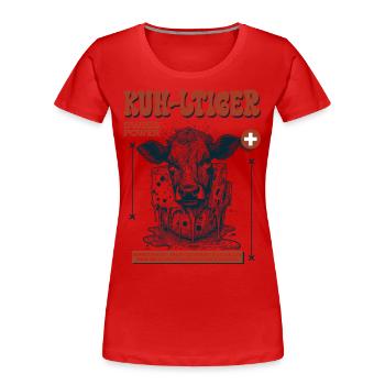 Swiss Cow Shirt: Käseblock trifft Kultkuh - Frauen Premium Bio T-Shirt - Rot - Vorne - Mia (176cm)
