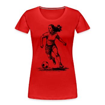 Maillot de foot Striker Femme : buteur sur le ballon - T-shirt bio Premium Femme - rouge - Devant - Mia (176cm)