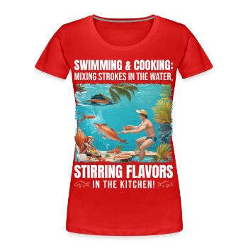 Schwimmen und Kochen - Frauen Premium Bio T-Shirt - Rot - Vorne - Mia (176cm)
