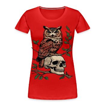 Hibou perché sur crâne sombre Nature Design - T-shirt bio Premium Femme - rouge - Devant - Mia (176cm)