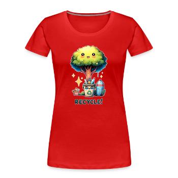 Chibi Niedlicher Baum mit Papierkorb Earth Day recyceln - Frauen Premium Bio T-Shirt - Rot - Vorne - Mia (176cm)