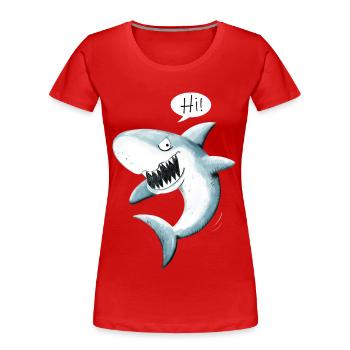 Cooler Hi Hai I Haifisch Cartoon - Frauen Premium Bio T-Shirt - Rot - Vorne - Mia (176cm)