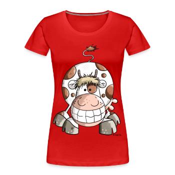 Grinse Kuh - Frauen Premium Bio T-Shirt - Rot - Vorne - Mia (176cm)