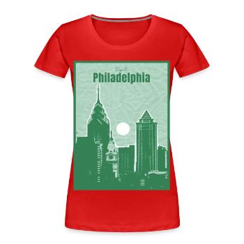 Philadelphia Skyline Druck - Frauen Premium Bio T-Shirt - Rot - Vorne - Mia (176cm)