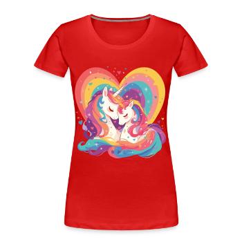 Einhorn Herz Liebe Kuscheln Umarmung Süß Niedlich - Frauen Premium Bio T-Shirt - Rot - Vorne - Mia (176cm)